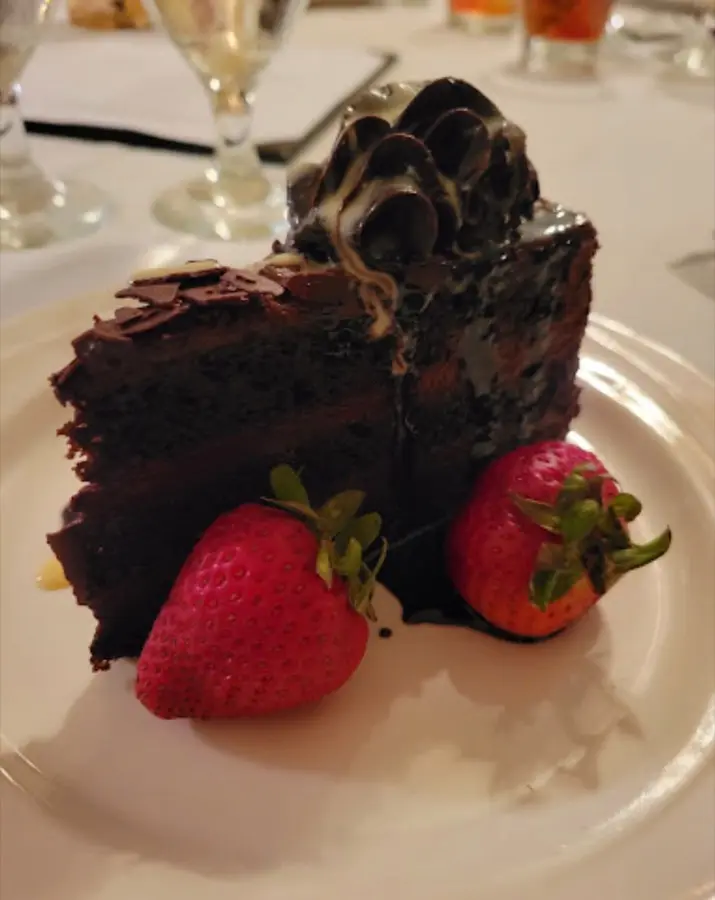 Chocolate layer cake with fresh strawberries