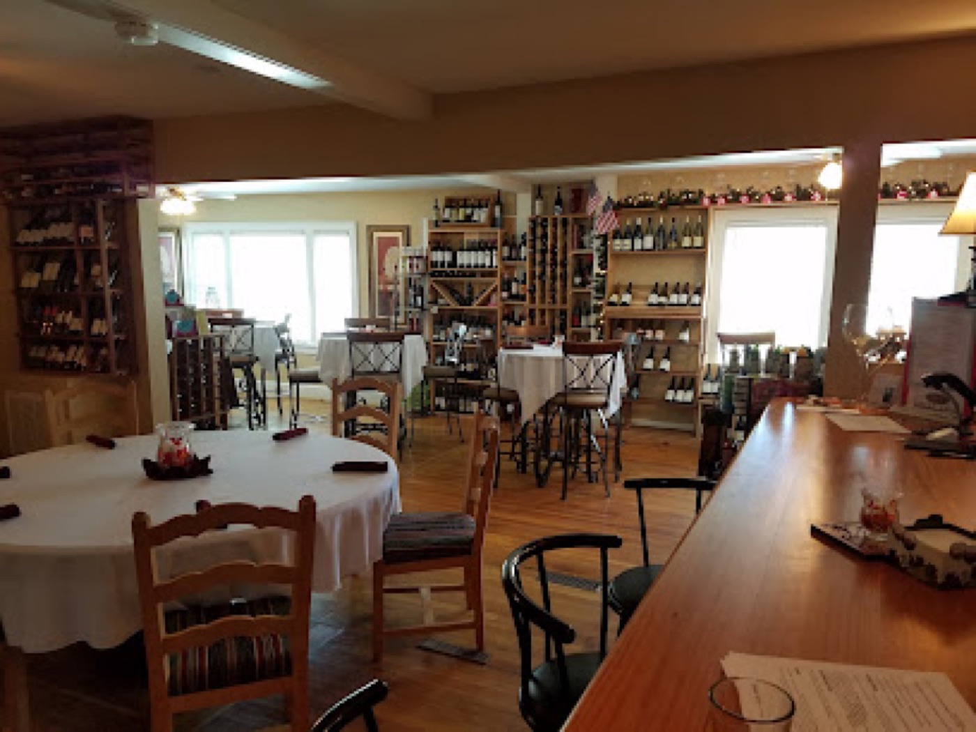 The Wine Sellars Bistro dining room, surrounded by walls of wine